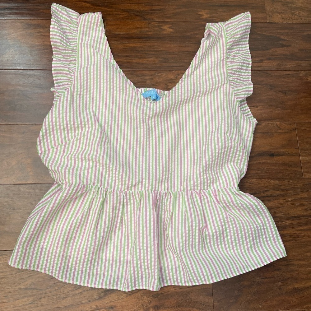 Draper James Seersucker Peplum Top Size L